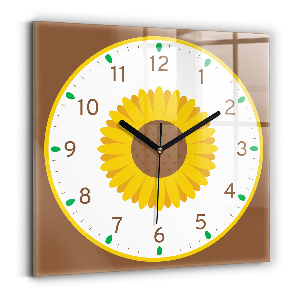 Square glass clock Sunflower flower