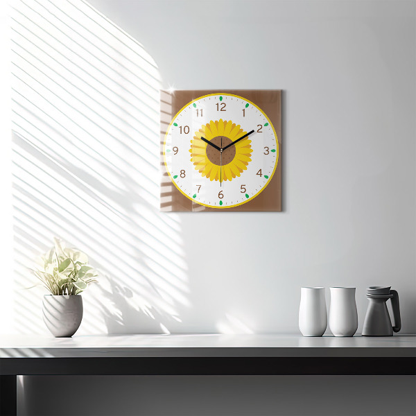 Square glass clock Sunflower flower