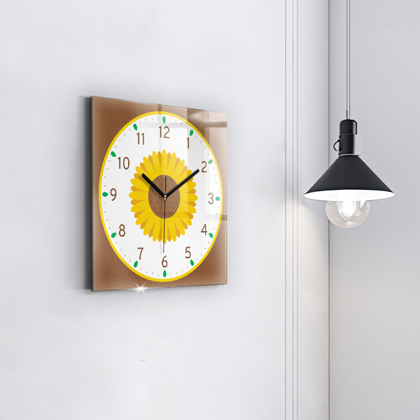 Square glass clock Sunflower flower