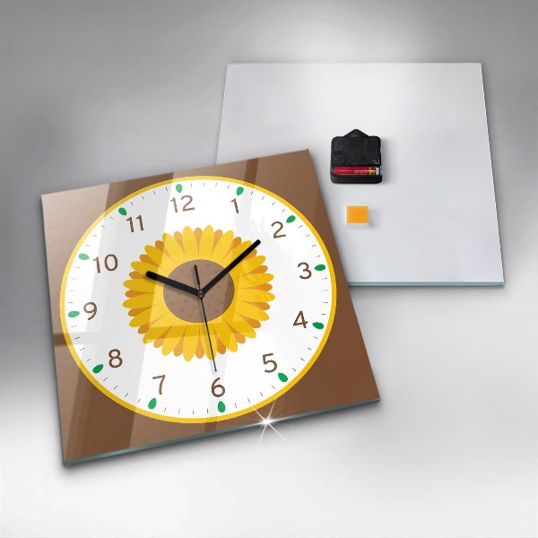 Square glass clock Sunflower flower