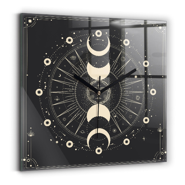Square glass clock Moons and sun