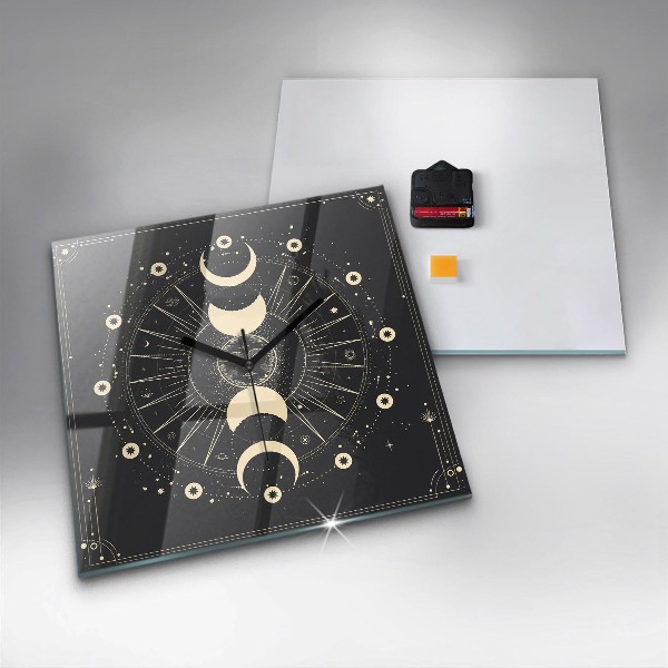 Square glass clock Moons and sun