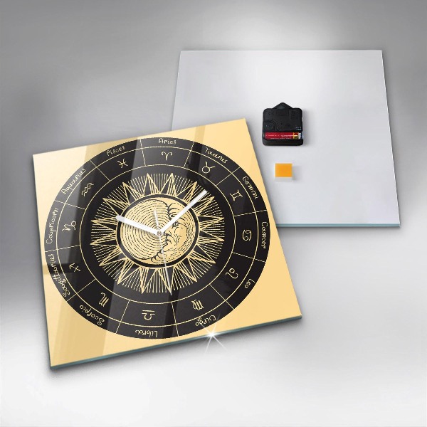 Square glass clock Zodiacs and sun