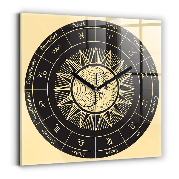 Square glass clock Zodiacs and sun