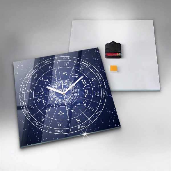 Square glass clock Zodiac constellations