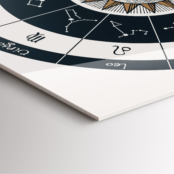 Square glass clock Zodiac constellations on blue background