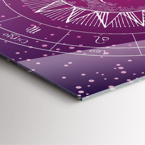 Square glass clock Zodiac constellations on purple background
