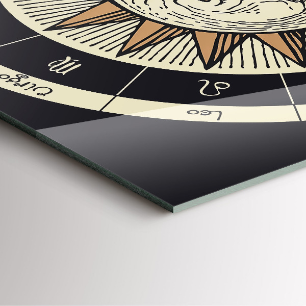 Square glass clock Sun and zodiacs