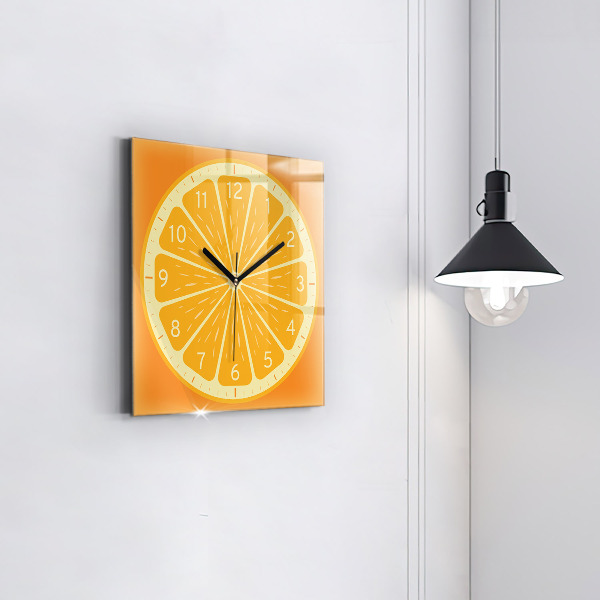 Square glass clock Juicy orange