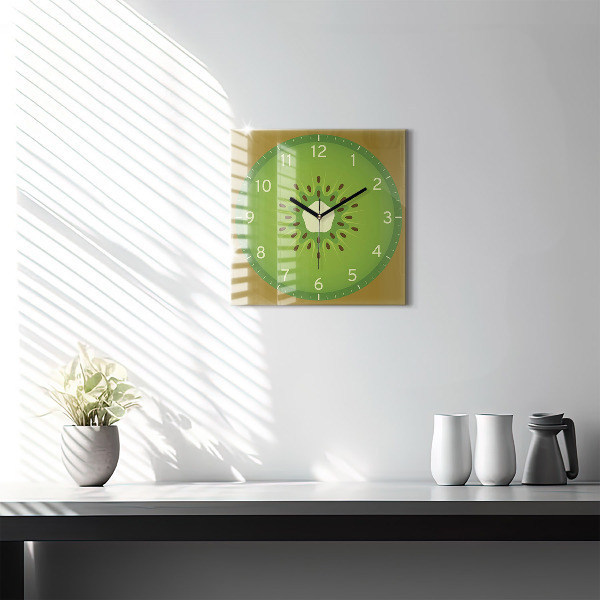 Square glass clock Kiwi fruit