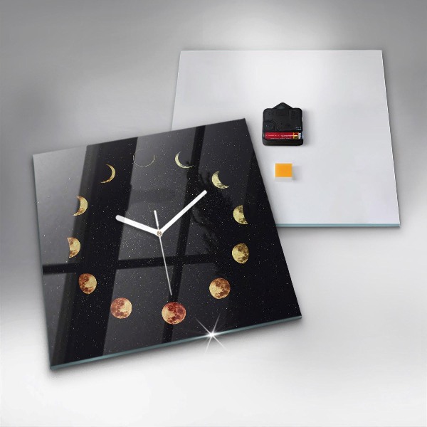 Square glass clock Moon phases