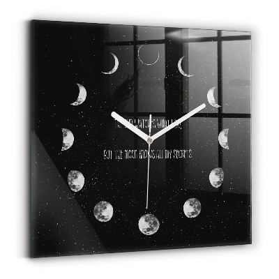 Square glass clock Moon phases and inscription