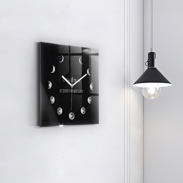 Square glass clock Moon phases and inscription