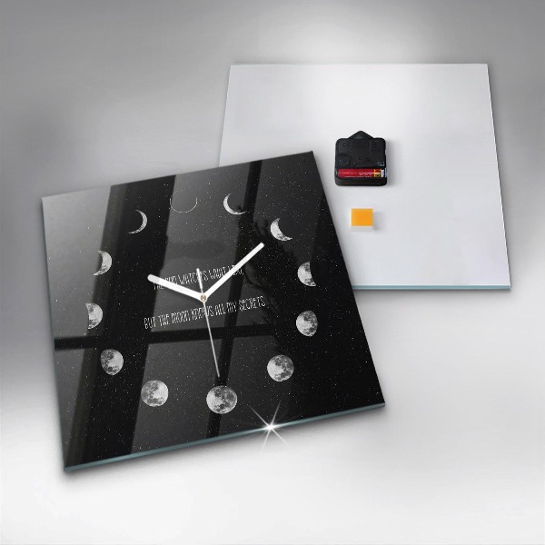 Square glass clock Moon phases and inscription