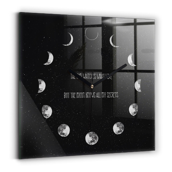 Square glass clock Moon phases and inscription