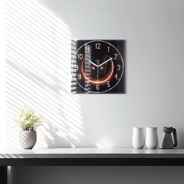 Square glass clock Magic cat