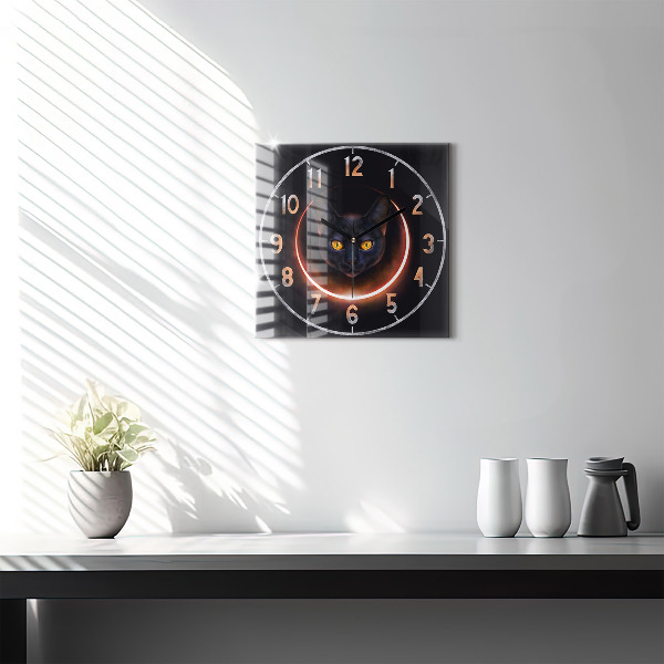 Square glass clock Magic cat