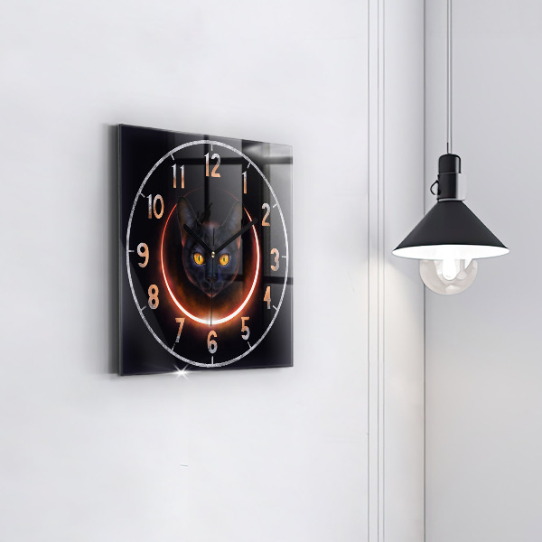 Square glass clock Magic cat