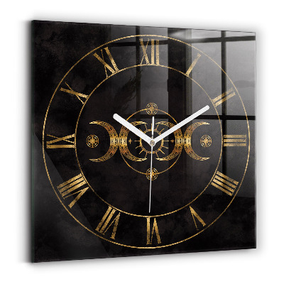 Square glass clock Golden Roman numerals