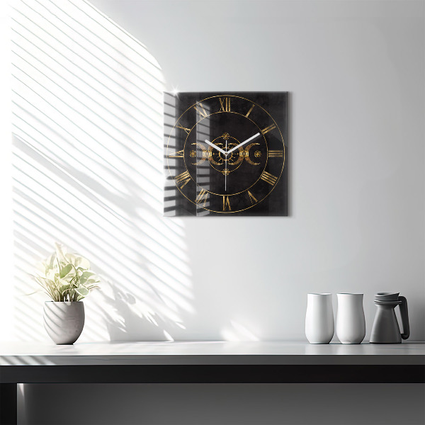 Square glass clock Golden Roman numerals