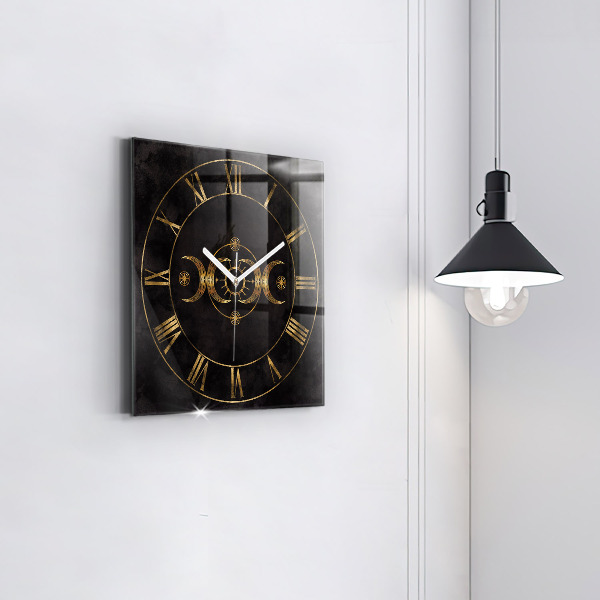 Square glass clock Golden Roman numerals