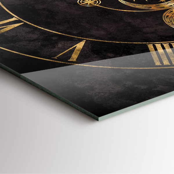 Square glass clock Golden Roman numerals