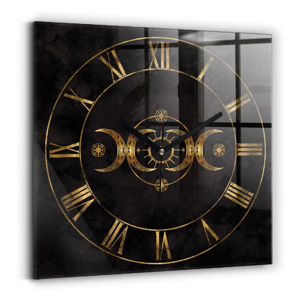 Square glass clock Golden Roman numerals