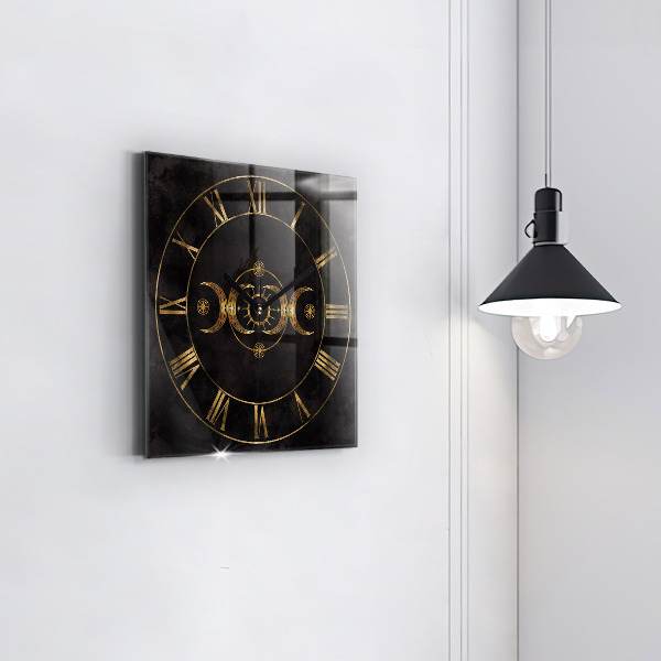 Square glass clock Golden Roman numerals