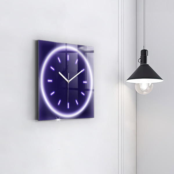 Square glass clock Neon lines