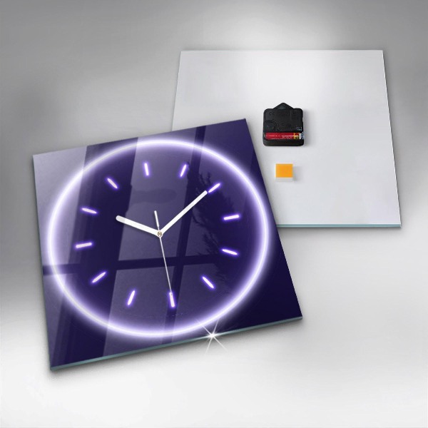 Square glass clock Neon lines