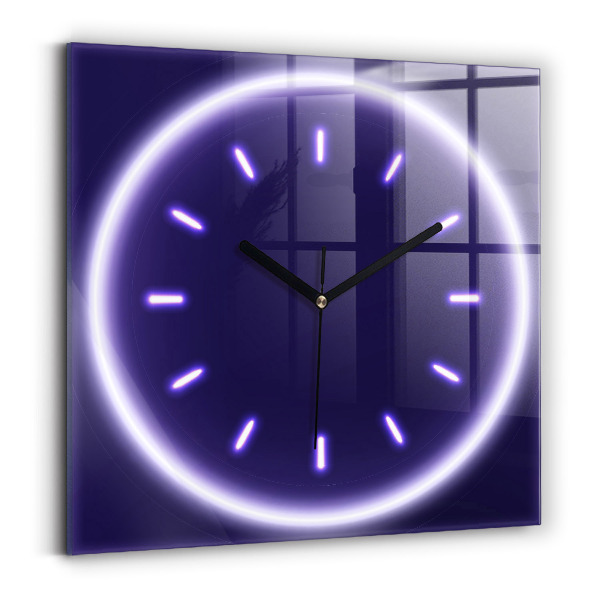 Square glass clock Neon lines