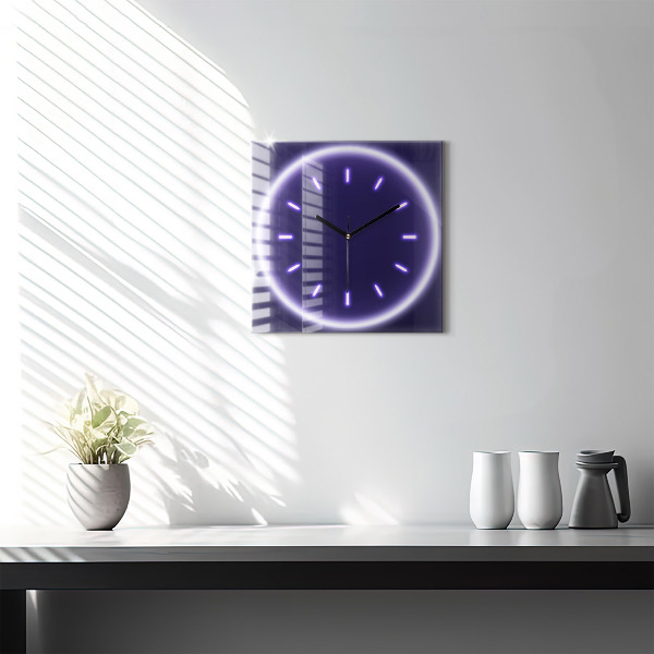 Square glass clock Neon lines