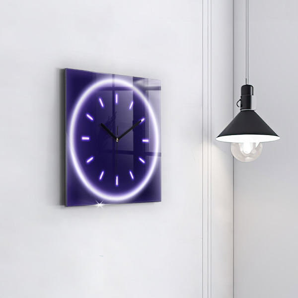 Square glass clock Neon lines
