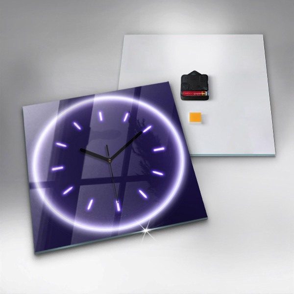 Square glass clock Neon lines