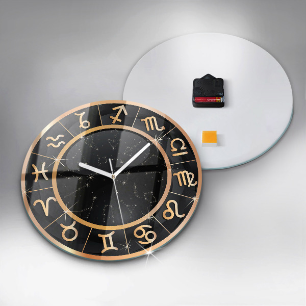 Round clock glass Black Zodiac Signs