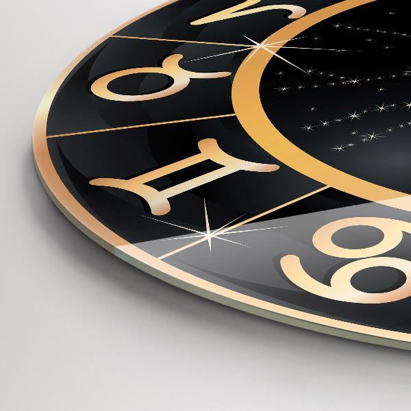 Round clock glass Black Zodiac Signs