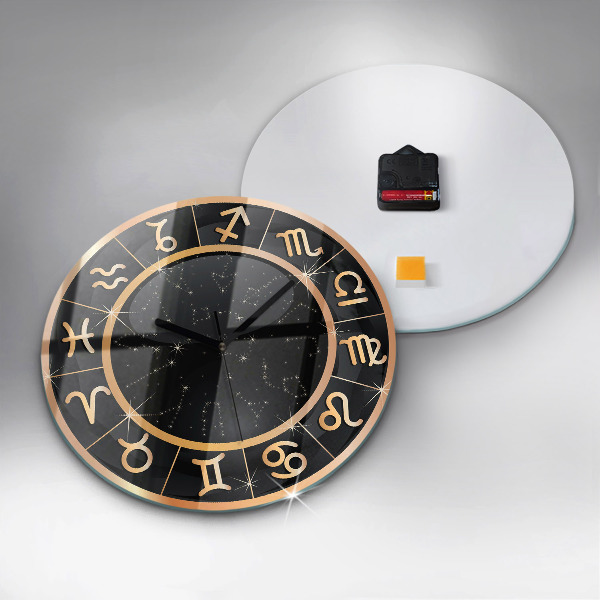 Round clock glass Black Zodiac Signs