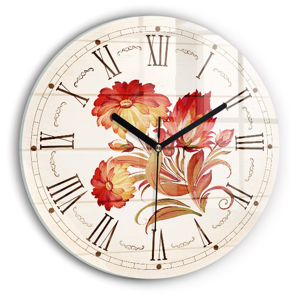 Round clock glass Red Flowers
