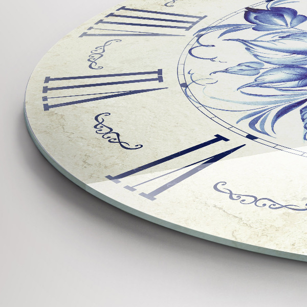 Round clock glass Blue Flowers