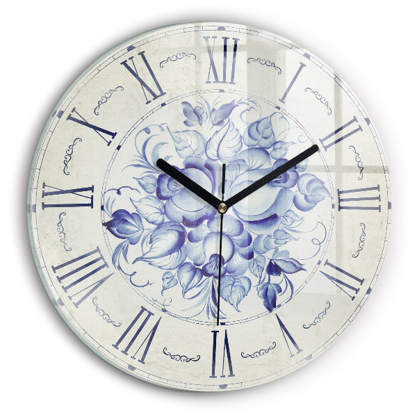 Round clock glass Blue Flowers
