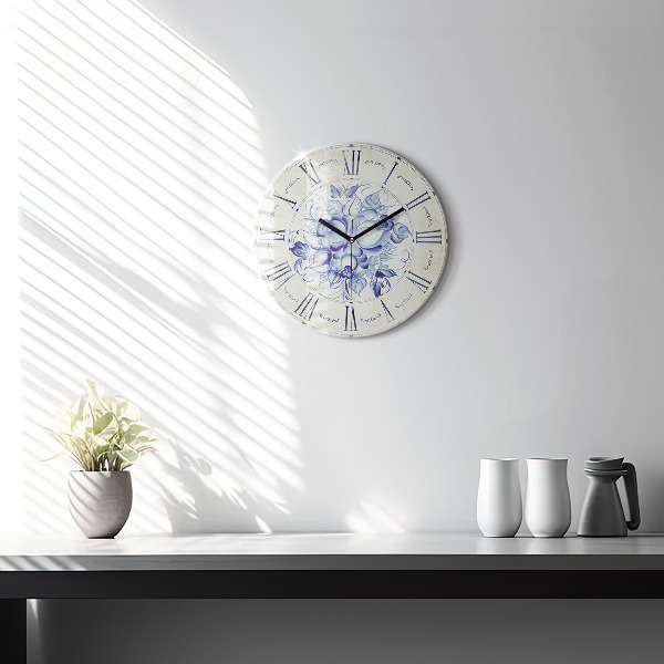 Round clock glass Blue Flowers