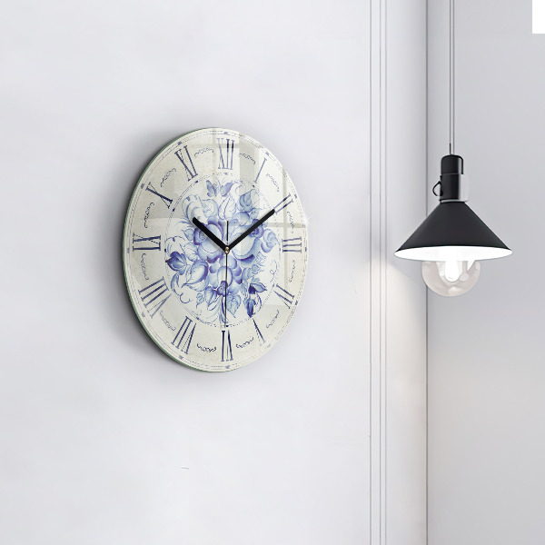 Round clock glass Blue Flowers