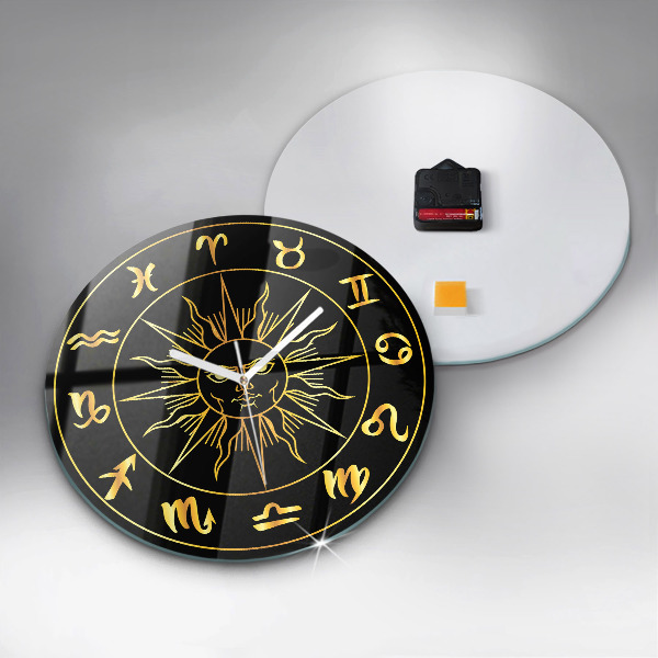 Round clock glass Golden Zodiac Signs