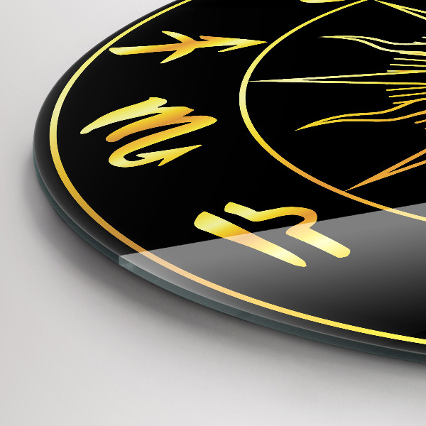 Round clock glass Golden Zodiac Signs