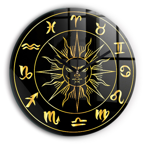 Round clock glass Golden Zodiac Signs