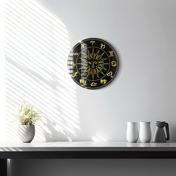 Round clock glass Golden Zodiac Signs