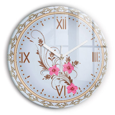 Round clock glass Pink Flowers