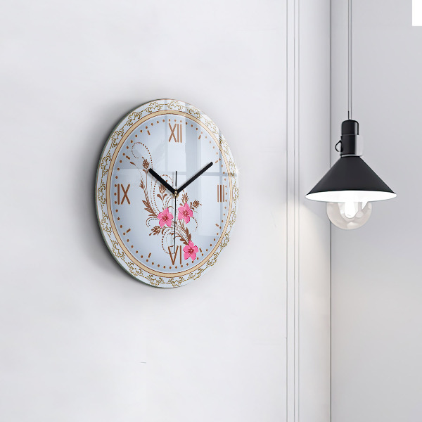 Round clock glass Pink Flowers