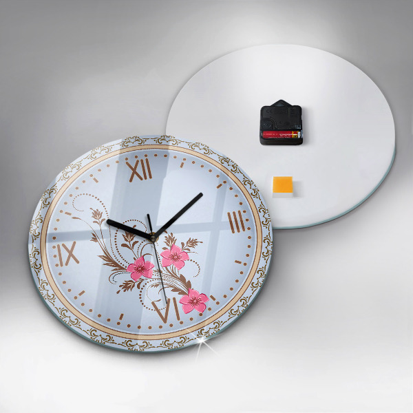 Round clock glass Pink Flowers