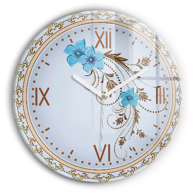 Round clock glass Blue Flowers